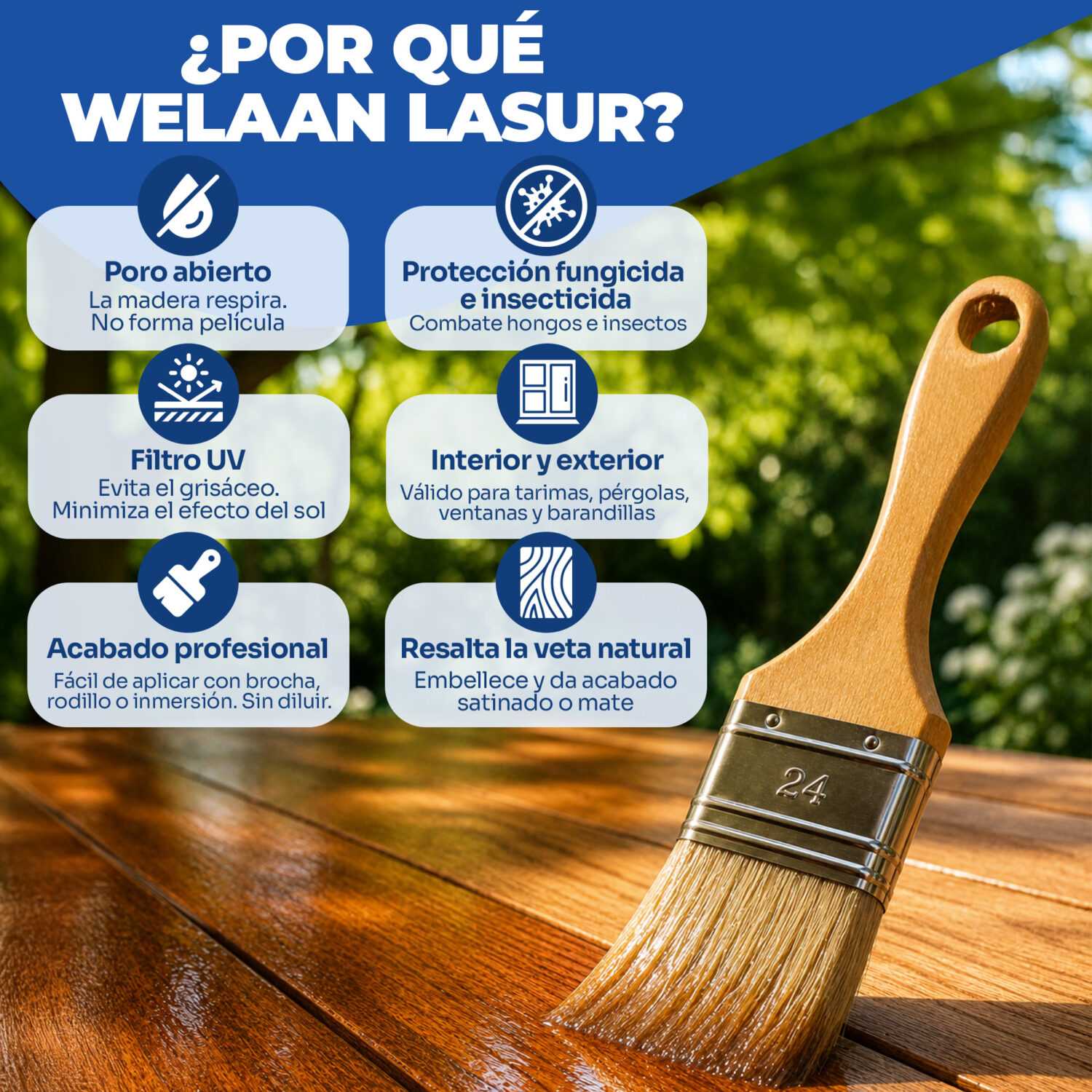 WELAAN LASUR - Protector para madera poro abierto - Imagen 8