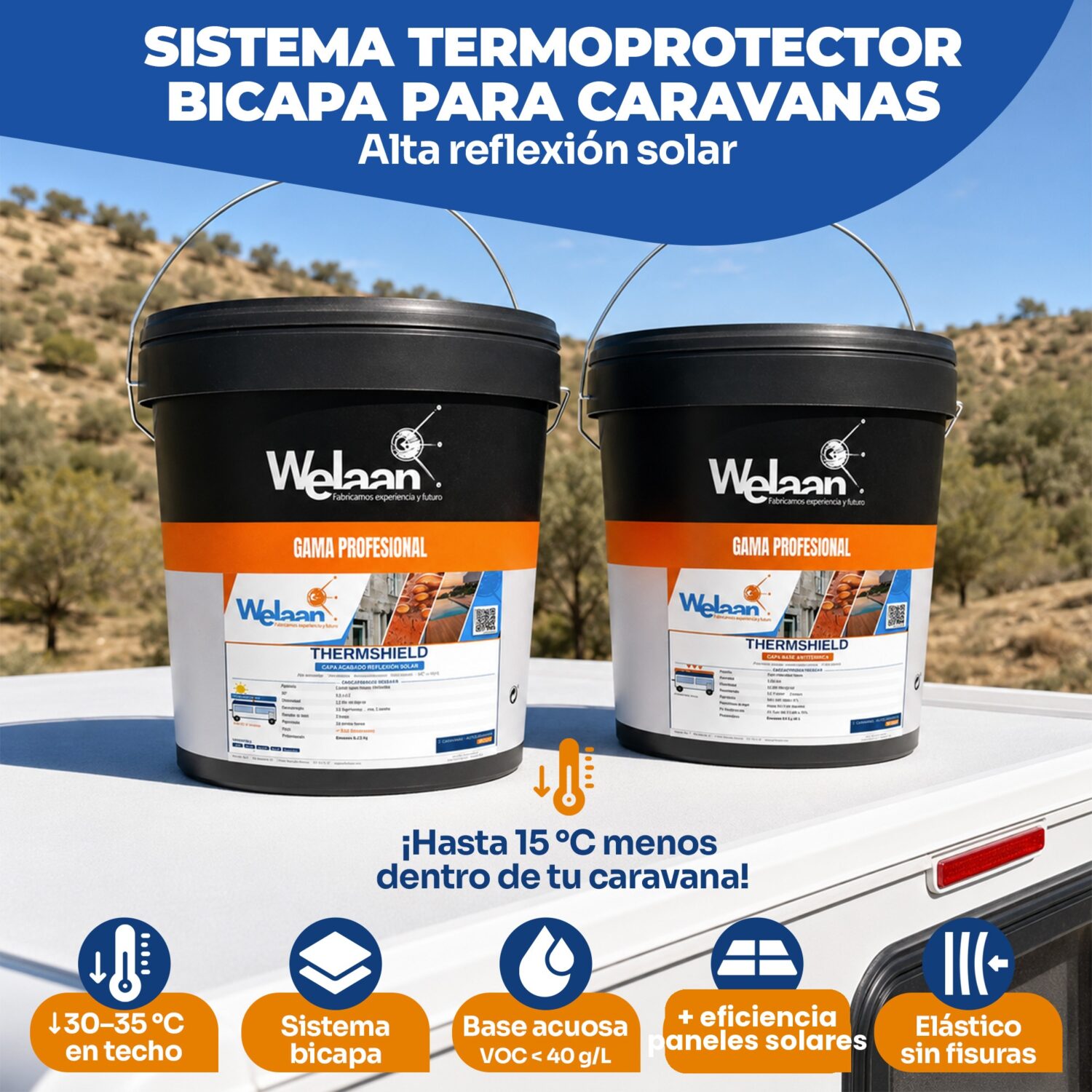 Kit THERMSHIELD 5L — Sistema Bicapa Antitérmico y Reflectante para Techos de Caravanas y Autocaravanas | Welaan - Imagen 5