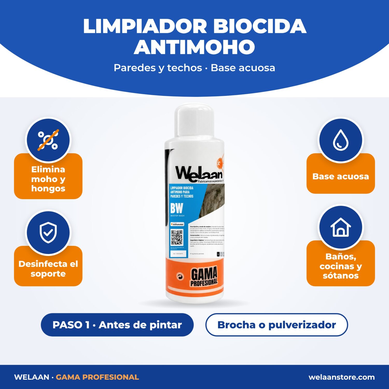 Kit BioStop Antimoho – Limpiador biocida + Pintura anticondensación 5 kg + accesorios - Imagen 5